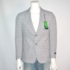 NWT TOMMY HILFIGER Modern Fit Stretch Light Gray Plaid Sport Coat Sz 38S