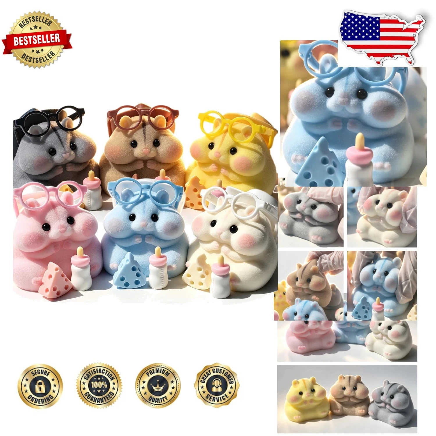 Adorable 6-Pack Squishy Hamsters - Durable Silicone, Sensory Play, Stress Relief
