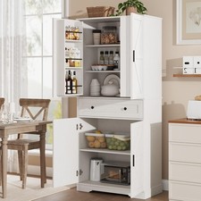 71" Farmhouse Kitchen Pantry Cabinet, Tall Barn Doors Storage Cabinet 4-Door