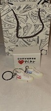 Unisex White Red Blue Sneaker Keychain Set with Box and Bag One Size