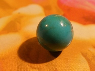 ANTIQUE CHINESE ROUND SHAPED TURQUOISE BEAD DEEP AQUA COLOR 9.7 MM SO SMOOTH