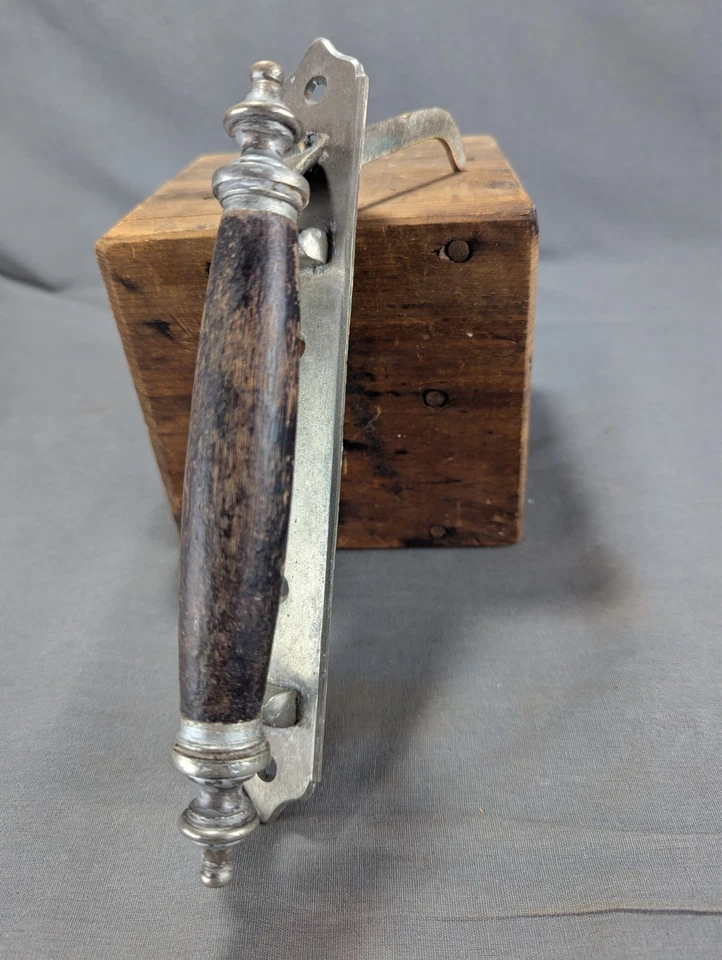 Antique Large Suffolk Door Latch Unusual Chrome Finish Offset Wood Handle 9 1/2" - Image 3 of 4