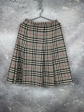 Burberry Gray 90s Skirt Pleated Lined Wool Classic Vintage Nova Check Womens S