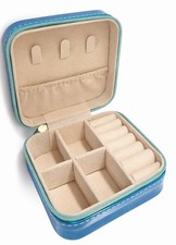 iridescent blue jewelry box organizer travel case for rings,earrings, necklaces