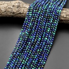 Natural Azurite Malachite Gemstone 4 MM Round Smooth Beads Strand 15.5"