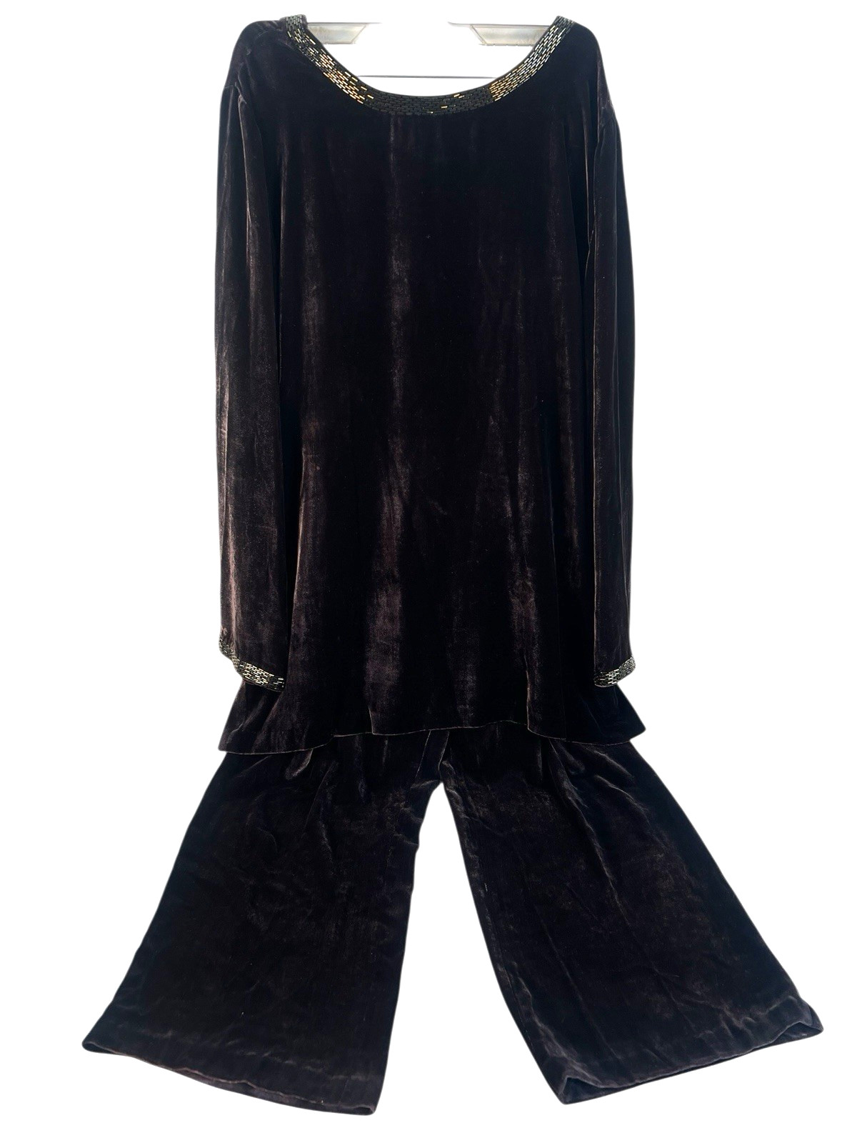vtg Tesori sz 8 silk velvet top and pants loose fitting raisin brown beaded image 5