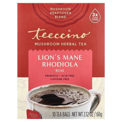 Mushroom Herbal Tea, Lion's Mane Rhodiola, Rose, Caffeine Free, 10 Tea Bags,