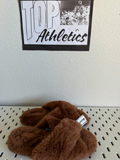 PINK  size 6  Women's Brown Faux Fur Slip-On Slide Slippers Cushioned Open Toe