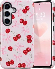 Case for Samsung Galaxy S25 FE, Cute Pink Bow Cherry Print Aesthetic Trendy Patt