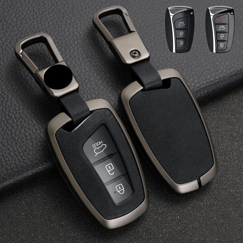 Funda para llave de coche de cuero de aleación de zinc para Hyundai Santa Fe Ix45 Genesis Equus Foto 3 de 4