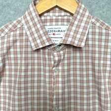 Mizzen Main Leeward Collection Mens Medium Trim Fit Plaid Dress Shirt Red White