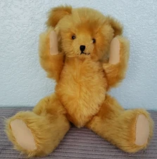 VINTAGE GOLDEN TEDDY BEAR MOHAIR? JOINTED 13" NO TAGS  READ!!!