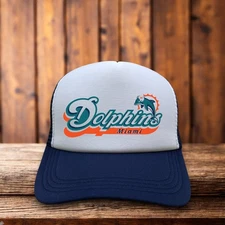Miami Dolphins Mens Trucker Hat Navy Snapback Vintage Logo Football Baseball Cap