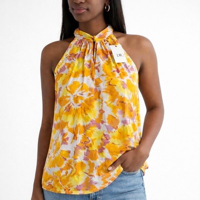 NWT DR2 Women s Tie-Dye Halter Neck Blouse Yellow Pink White Size S