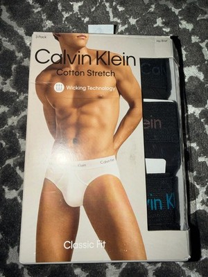 NEW Calvin Klein Men 3-Pack Cotton Stretch Hip Briefs Small S 28-30 Black
