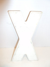 Vintage Metal 7.5" Tall Marquee Letter X Chipped White Paint