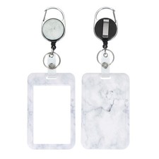 Retractable ID Badge Holder White Marble