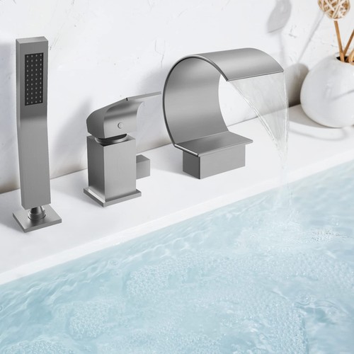Waterfall Tub Faucet with Handshower: Roman Bathtub Faucets Set with Handheld...