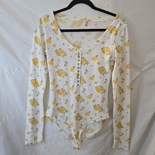 Intimately Free People Dylan Thermal All-Over Yellow Floral Bodysuit Size M