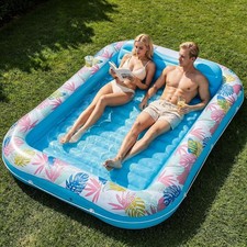 Extra Large Blue Inflatable Tanning Pool Lounger 87" x 63" Adult Pool Float