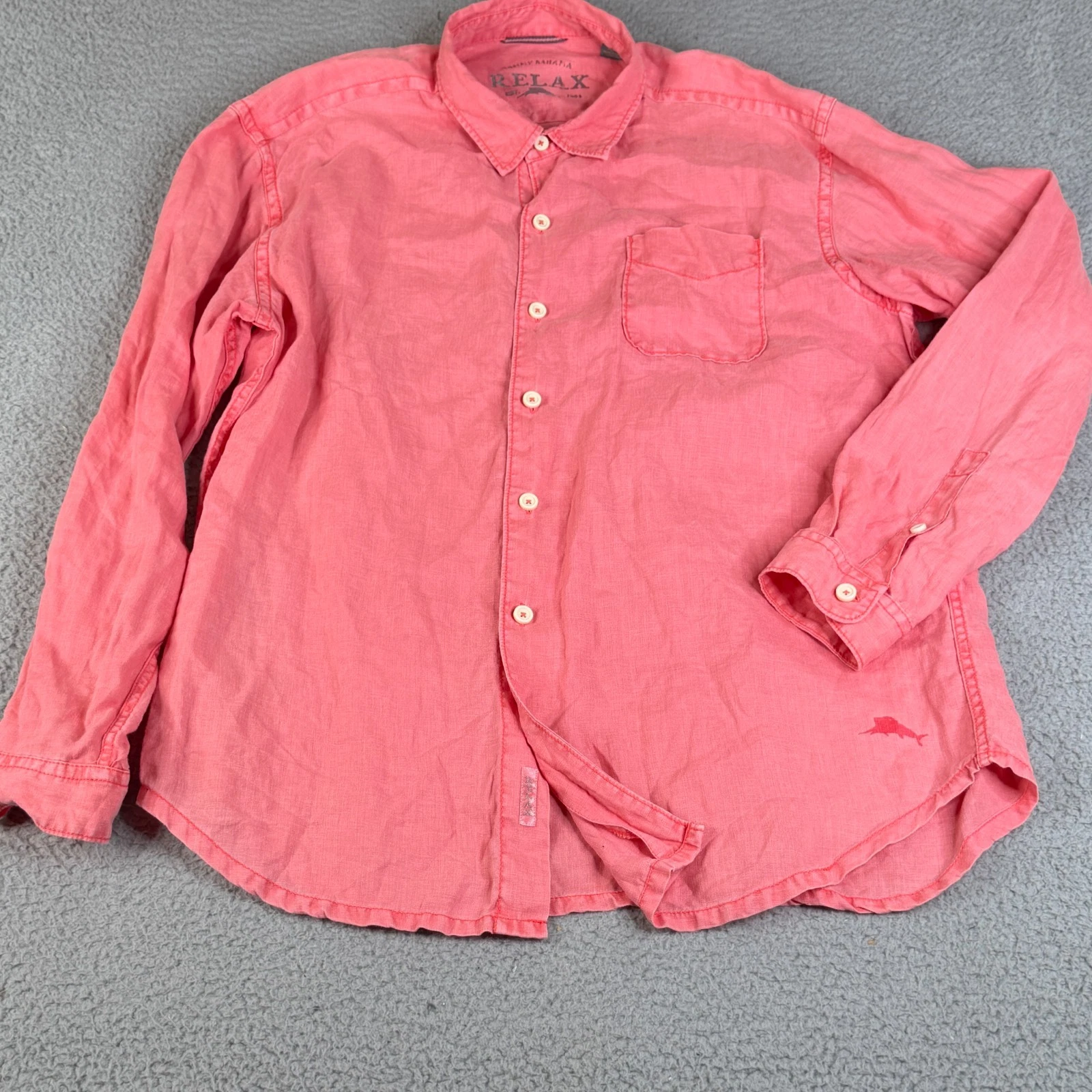 Tommy Bahama Linen Shirt Mens XL Coral Long Sleeve Button Woven Casual