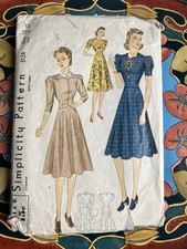 Vintage 1930's Simplicity Pattern 3124 Yoke Bodice Flared Skirt Day Dress Unused