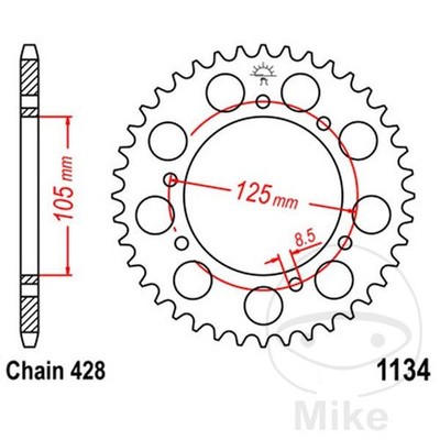 JT SPROCKETS Corona plato transmisión 50T P-428 Ø105 MM Ø125 MM