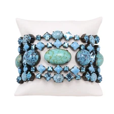 Vintage Rare Schreiner New York Signed Turquoise Rhinestone Cabochon Bracelet