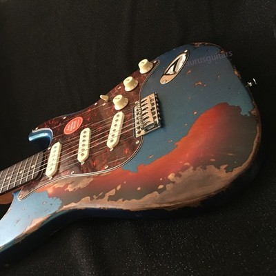 3TS Metallic blue Aged Solid Body Electric Guitar Stainless Frets red pickguard