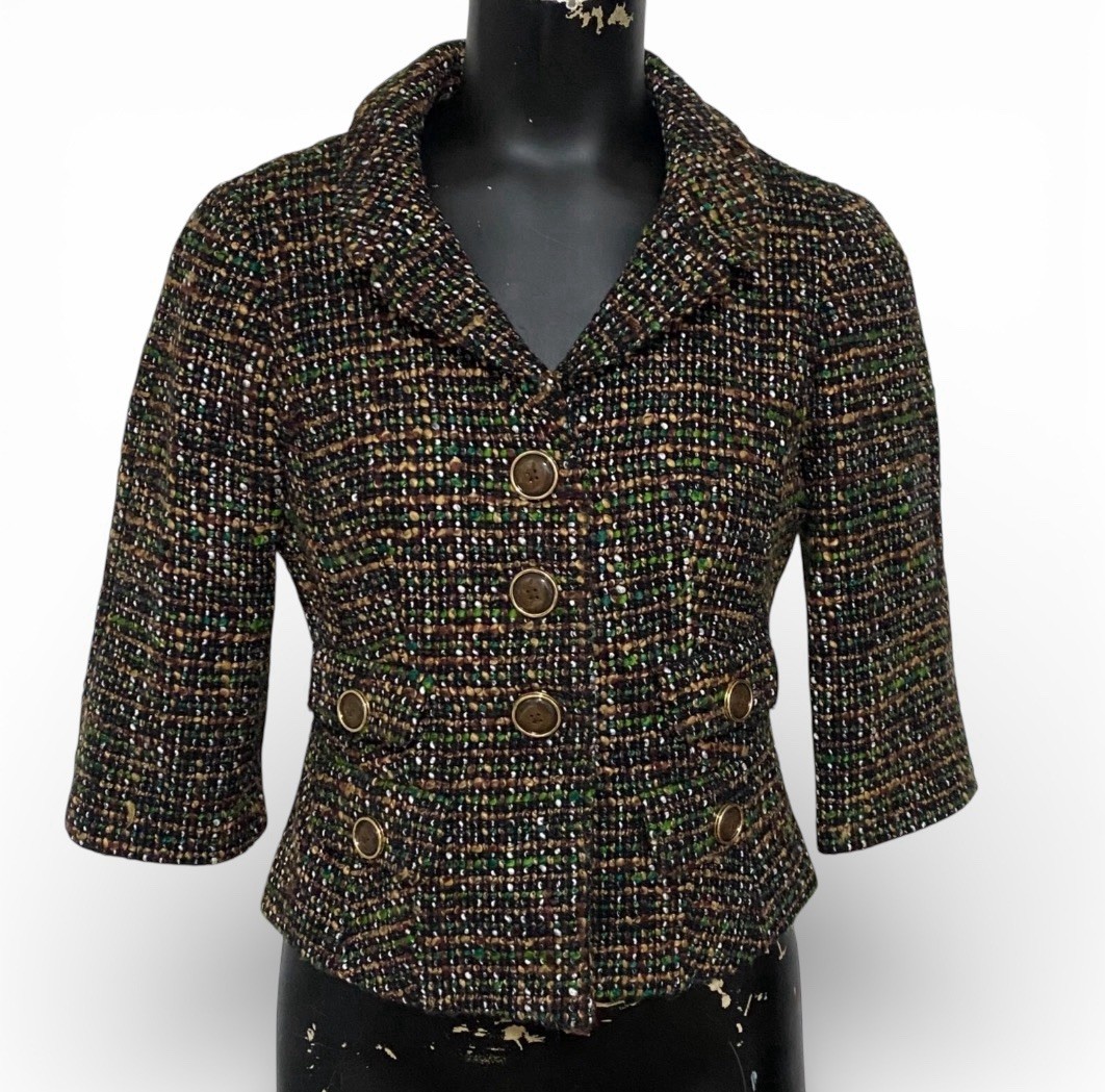 LOFT Petite Tweed  Wool Blazer Jacket in Green Brown Size 4P