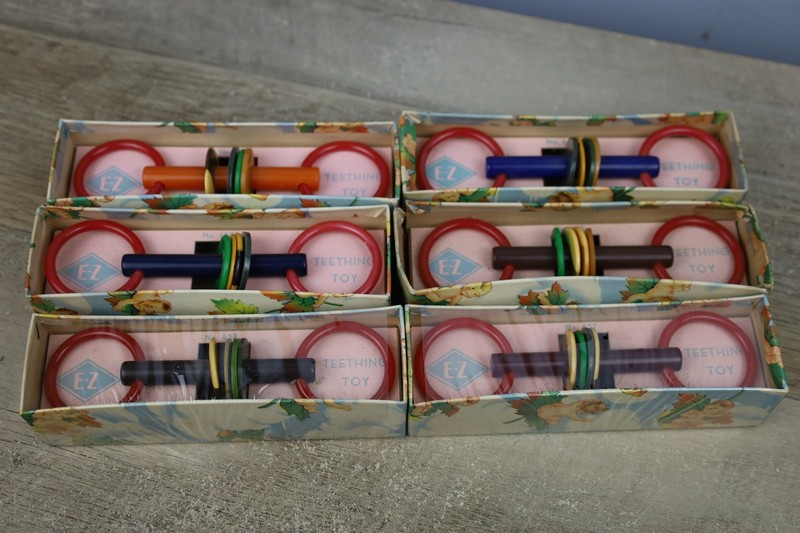 Lot of 6 E-Z Products 1930s Baby Teething Toy Plastic Bakelite Catalin Teethers