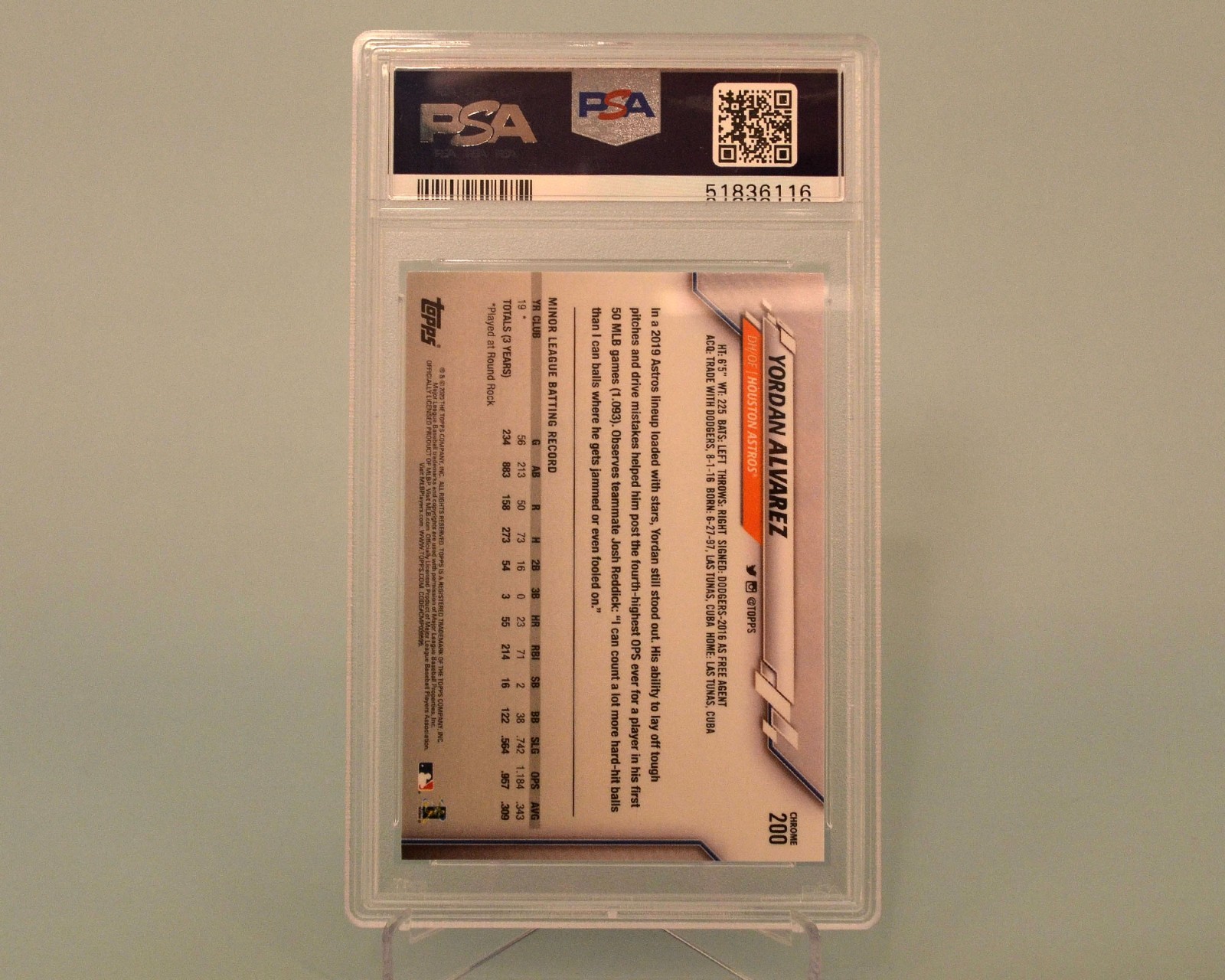 Yordan ALVAREZ 2020 Topps Chrome Rookie Prism Refractor PSA 9 view 2