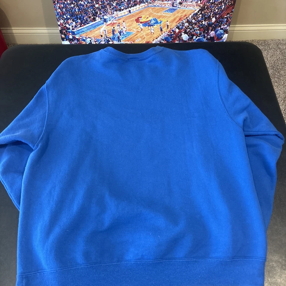 Kansas Jayhawks Sweater Unisex L Blue Champion Crewneck Big Embroidered Patch KU - Image 4 of 4