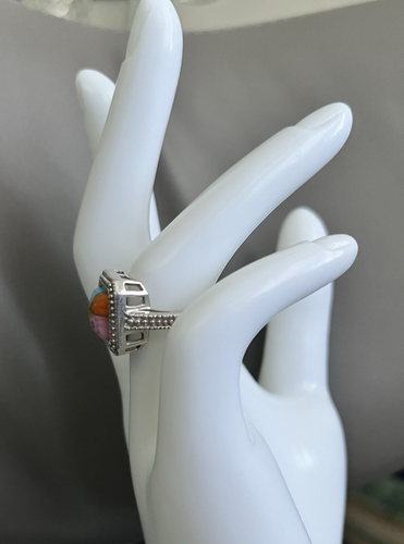Alan K Signed Sterling 925 Ring 6.8g Square Millefiori Floral Murano Glass 6 - Picture 4 of 7