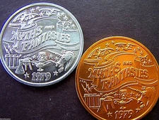 1979 STARSHIP ENTERPRISE-FRANKENSTEIN Plain+Gold Aluminum Mardi Gras Doubloons 