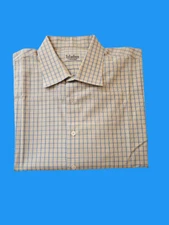 MOHAN CUSTOM TAILORS INC MEN LONG SLEEVE PLAID DRESS SHIRT - SIZE 17.5