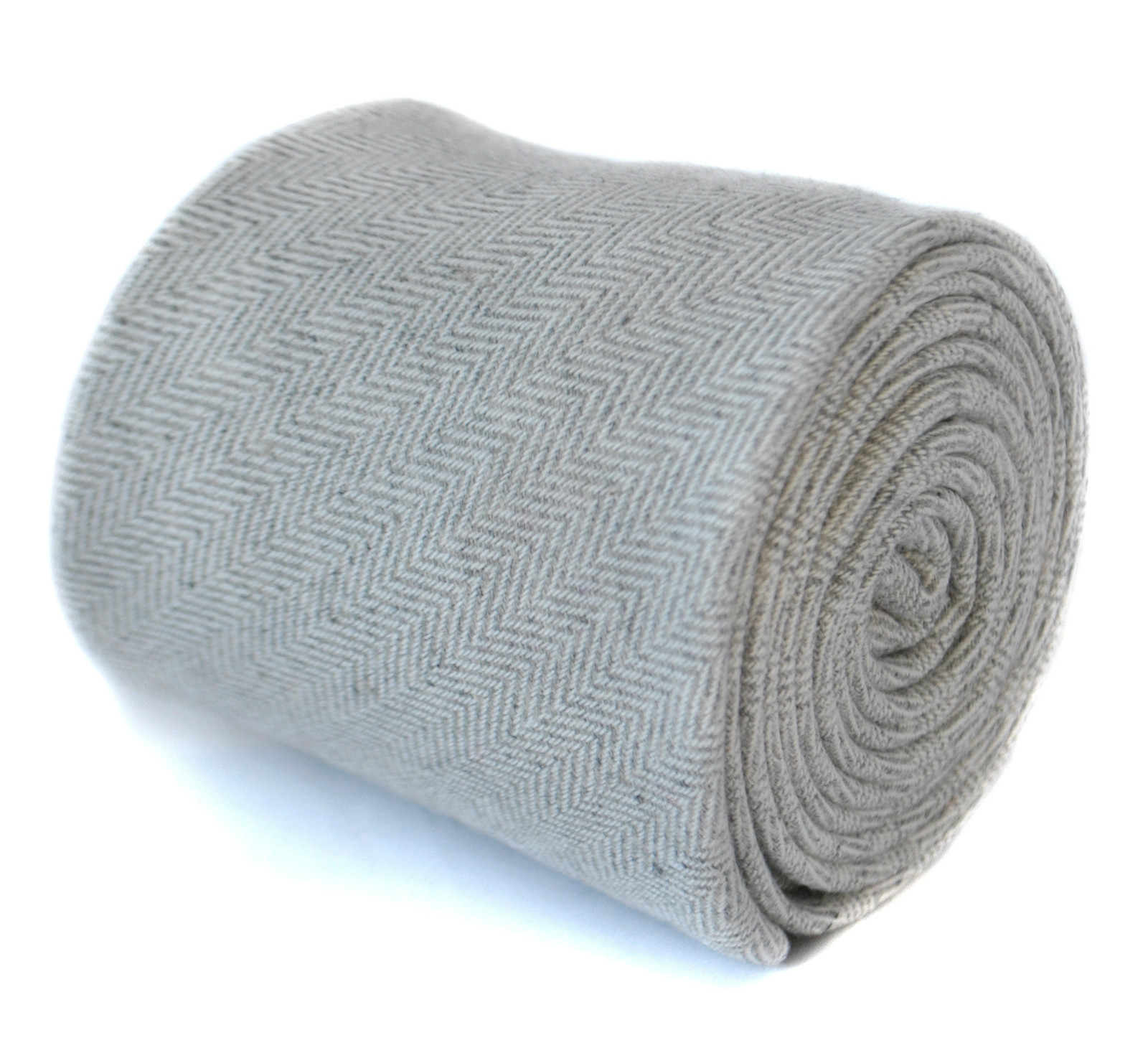 Frederick Thomas Mens Tie Designer Tweed Wool - White - Plain Herringbone