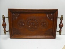 VINTAGE ARTS & CRAFTS DECORATIVE CHIP CARVED WOODEN SERVING TRAY