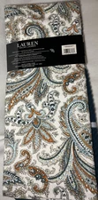 LAUREN RALPH LAUREN KITCHEN TOWELS (3) BLUE TAN CREAM PAISLEY 100% COTTON NWT
