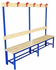 (04) PANCA SPOGLIATOIO LUNGHEZZA MT 2 IN ACCIAIO + SEDUTA SCHIENALE APPENDIABITI