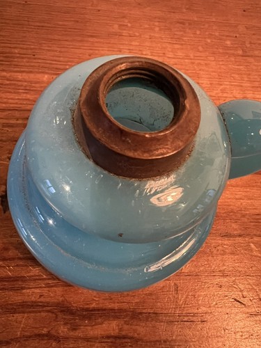 Antique Oil Lamp Font In Opaque Turquoise Glass Brass Burner Fitter C:-1890s. - Picture 2 of 14