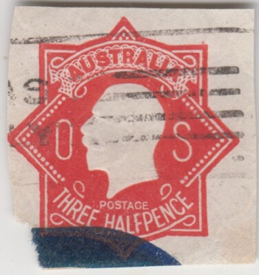 Stamp 1&1/2d red pre-printed KGV octagonal cutout with OS in design EO15