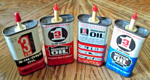 4 VINTAGE 3 in 1 OIL CANS / TINS - 3 Empty & 1 Almost Full | eBay