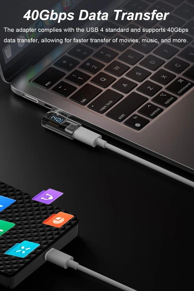 90 Degree USB C Adapter with Digital Display, USB-C Male to Female Connector - Image 4 of 4
