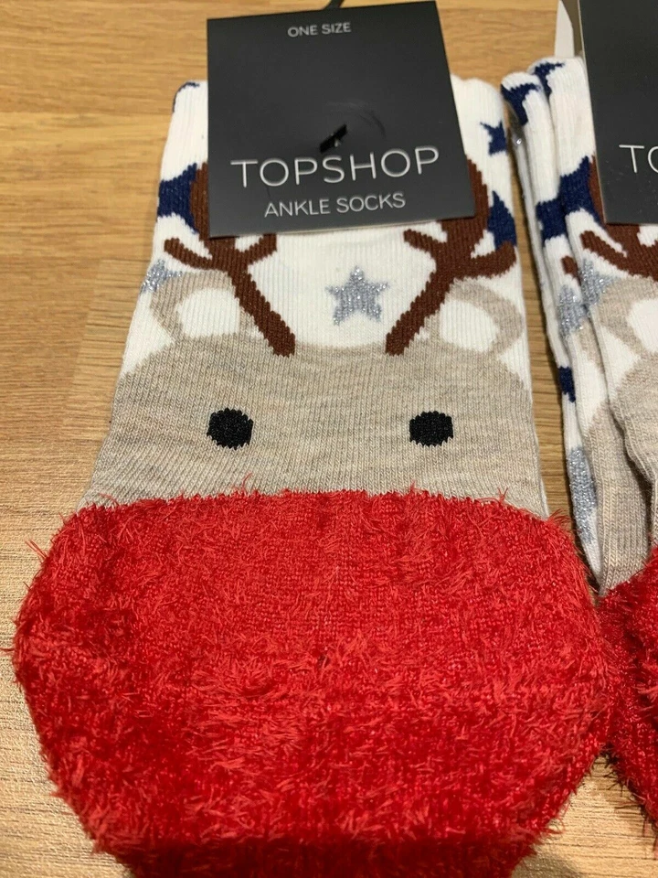 Christmas Topshop Socks 2 Pairs-Reindeer Fluffy Red Toes BRAND NEW RRP £7 1 size - Image 3 of 4