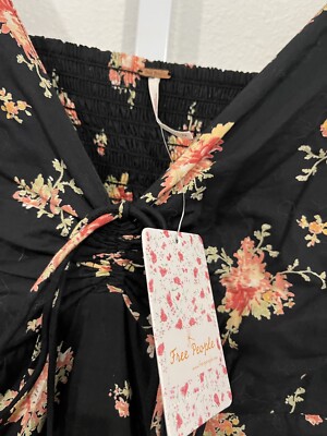 Free People Sea Glass Long Black Floral Flowy Cotton Midi Dress Boho SZ 2  NWT | eBay