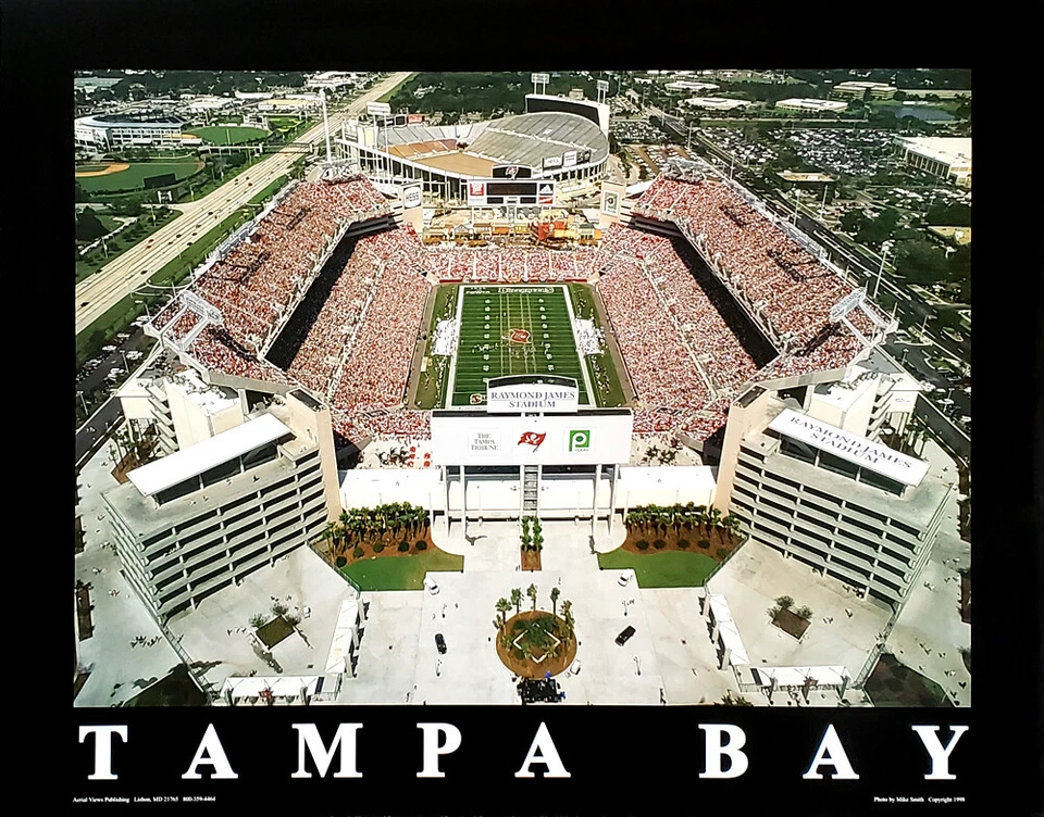 SPORTS POSTER WAREHOUSE Tampa Bay Bucs Raymond James Stadium and Sombrero 1998 Aerial View 22x28 POSTER