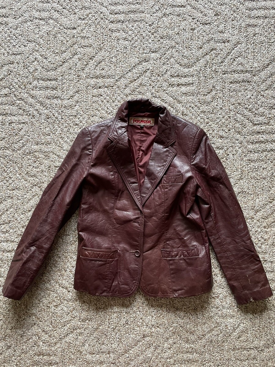 Vintage FOXMOOR Leather Jacket 11-12 S Womens Cropped DEEP V Vintage FOXMOOR Leather Jacket 11-12 S Womens Cropped DEEP V