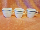 Vintage Pyrex Tableware Restaurant Coffee Cup Lot of 3 Teal Blue Stripe  723