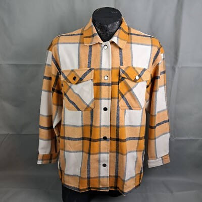 HFX Mens Flannel Shacket Shirt Jacket Sz Large Button Snap Check Pockets  Orange